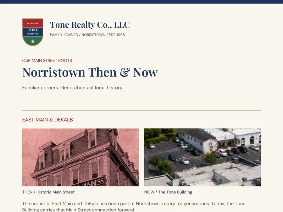 Preview of the Norristown Then & Now guide from Tone Realty Co.